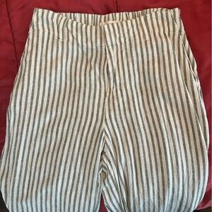 LC Lauren Conrad Striped Cream and Green Linen Pants